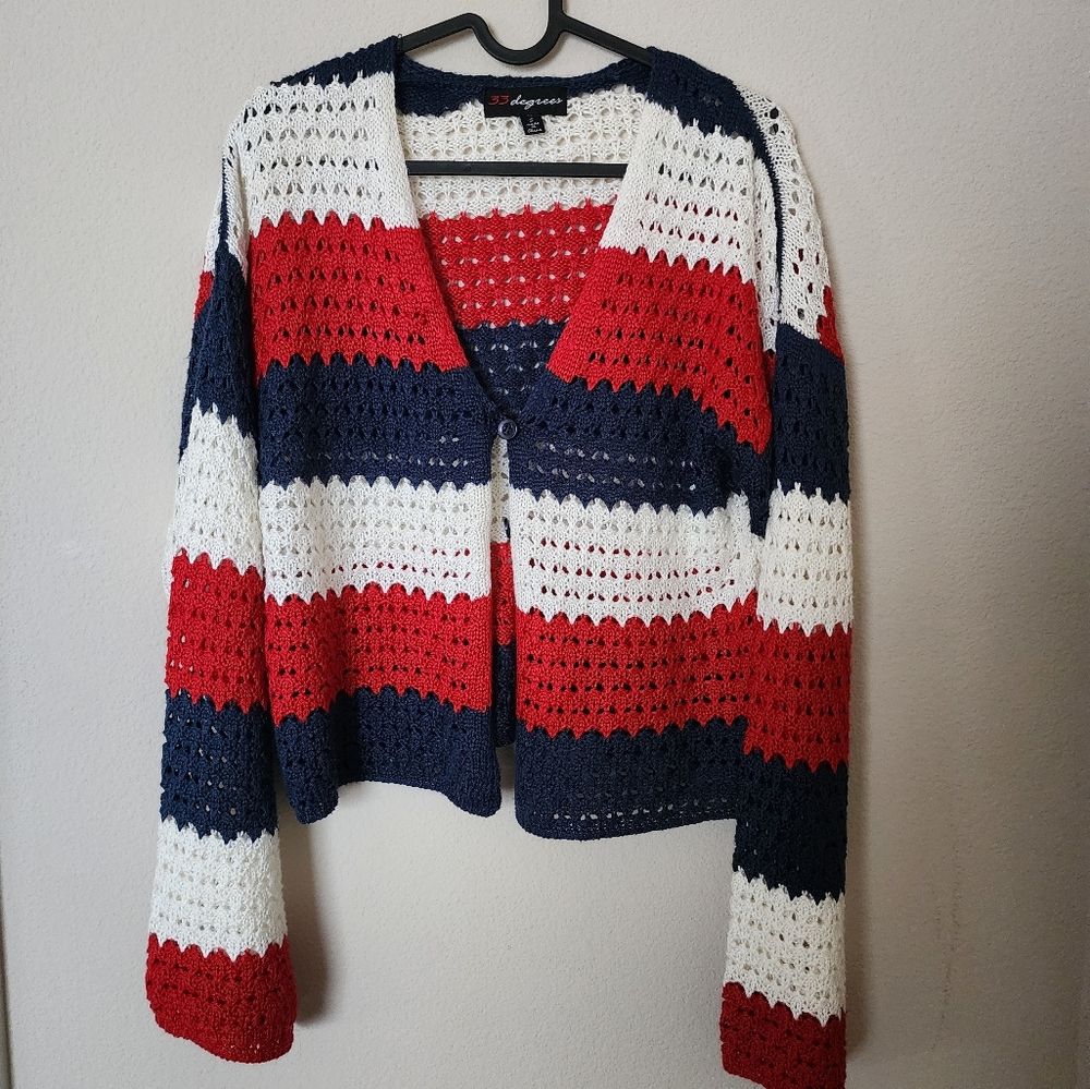 Red and White Crochet Cardigan Sweater